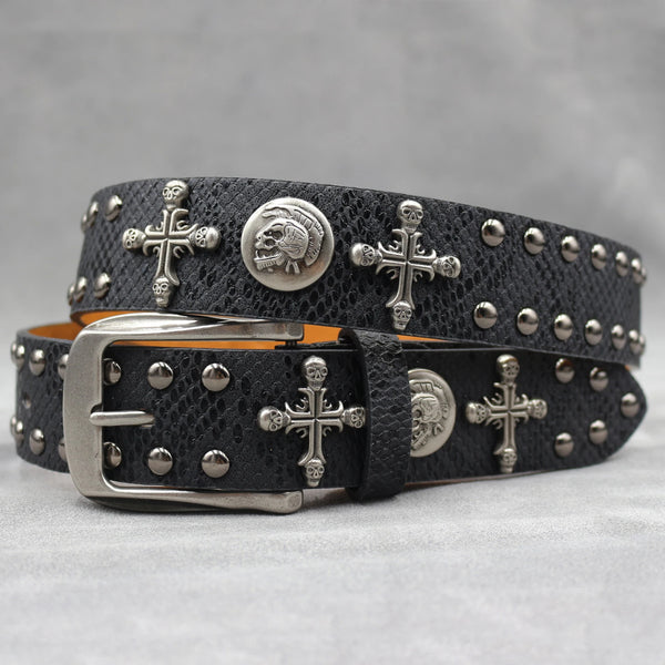 The Iron Cross Skull Rivet Studded Belt