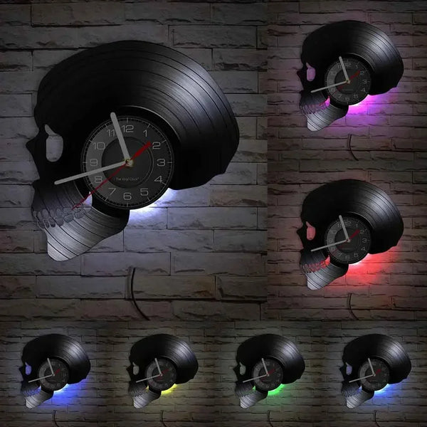 Skull Head Vinyl Record Wall Clock