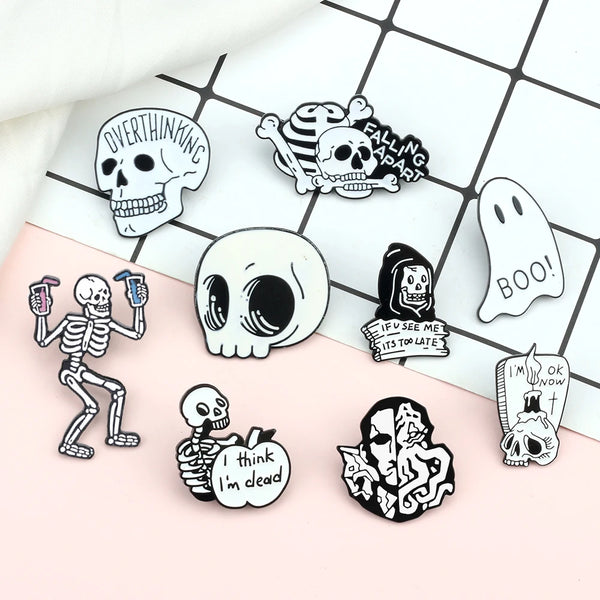 Punk Black And White Skull Lapel Pins