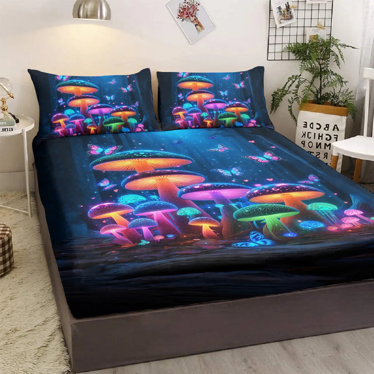 Gothic Bright Mushrooms Fitted Sheet Deep Pocket Lightweight Bedding Set