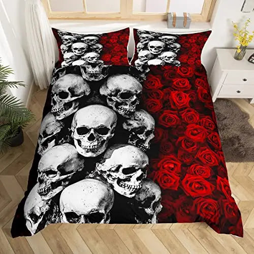 Skulls Roses Theme Duvet Cover Bedding Set