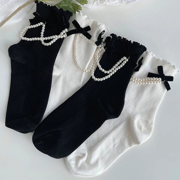 Women's Gothic Vintage Short Ankle Socks With Bow