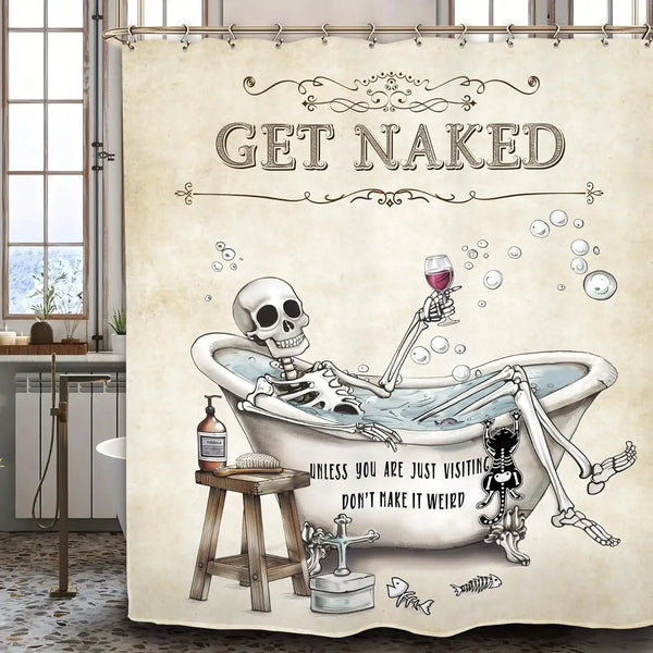 The "Daily Grind" Skeleton Shower Curtain & Hook Set