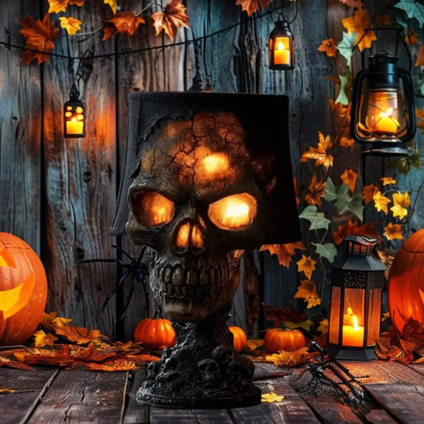 Lava Stone Skull Stand Lamp - LED Gothic Desk Lamp & Room Accent