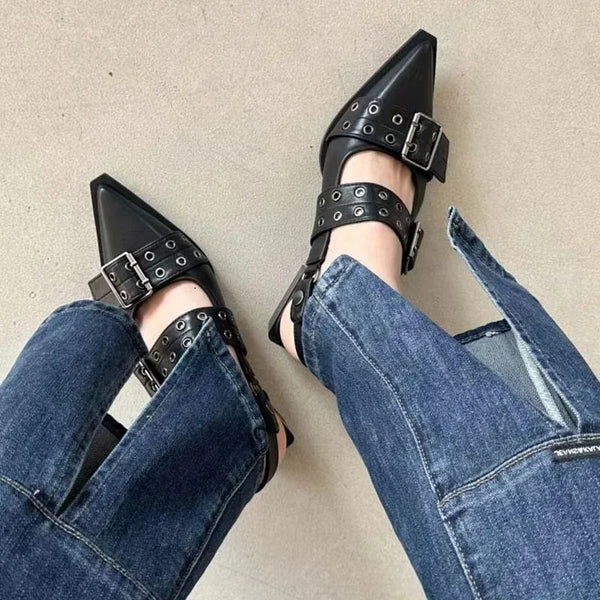 Slingback Gothic Chunky Heel Women's Rivet Casual Sandals