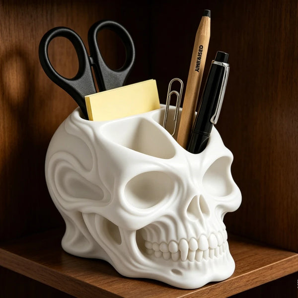 "The Archivist" Skull Desktop Organizer | Gothic Home Office Decor