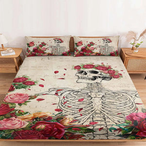 Skull Rose Fitted Bed Sheet Anti-slip Mattress Protector for Single Double King