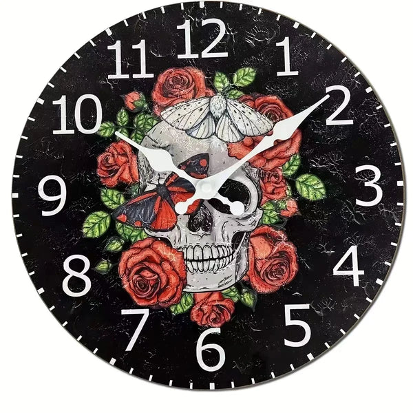 Floral Skull Wall Silent Quartz Clock Home Decoration