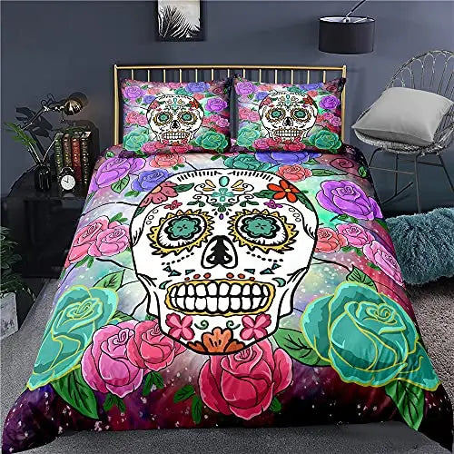 Sugar Skull Roses Theme Duvet Cover Bedding Set