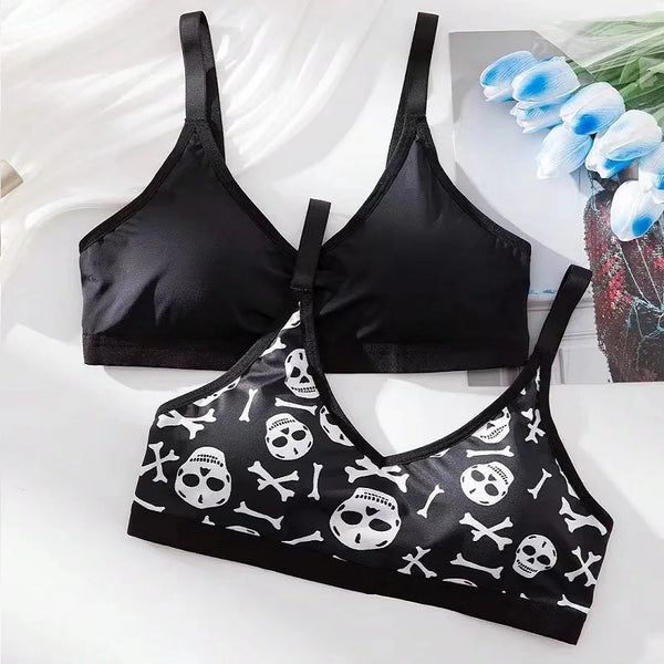 "Midnight Comfort" Skull Print Wireless Bra | Seamless Gothic Lingerie