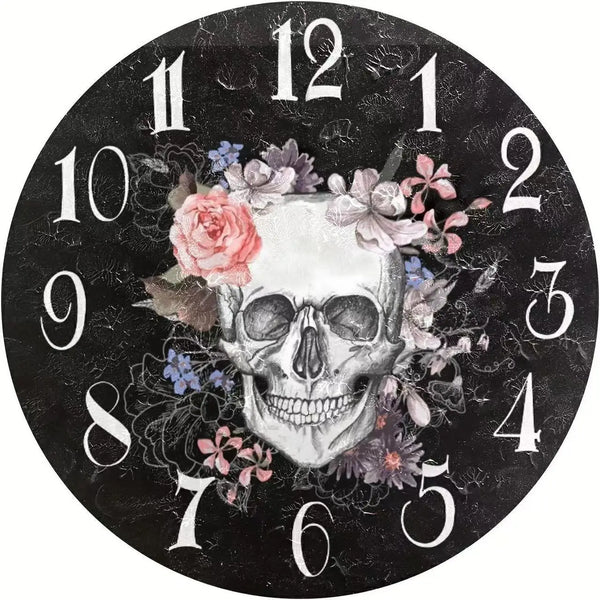 Floral Skull Wall Silent Quartz Clock Home Decoration