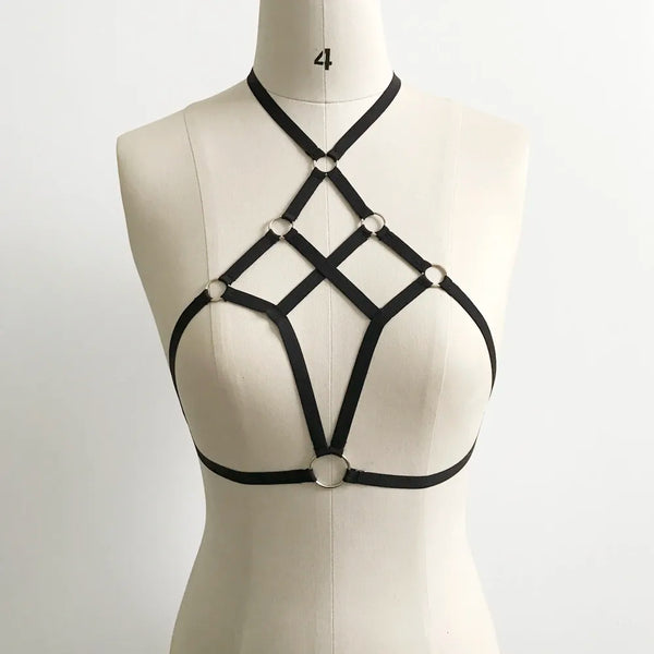 Graphite Grid | Cupless Elastic Cage Harness Bra