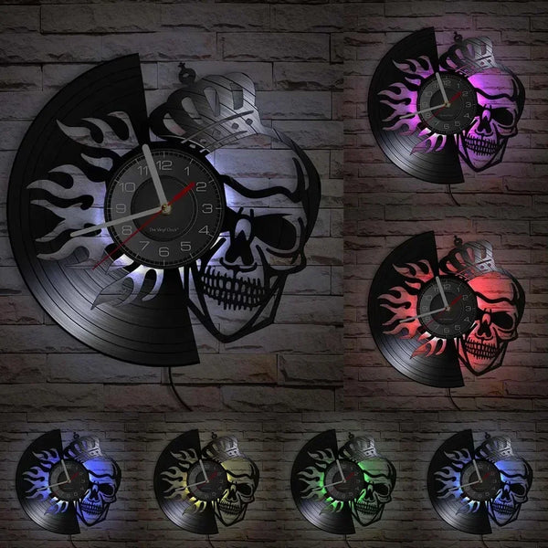 Skull Head Vinyl Record Wall Clock