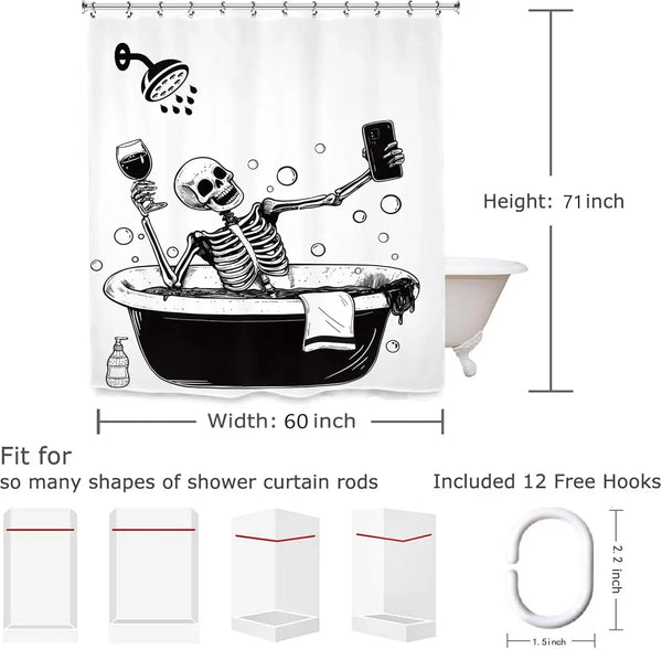 The "Daily Grind" Skeleton Shower Curtain & Hook Set