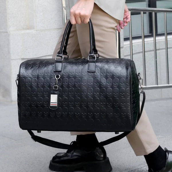The Iron Revenant™ Skull Travel Tote | Embossed Crossbody & Weekender Bag