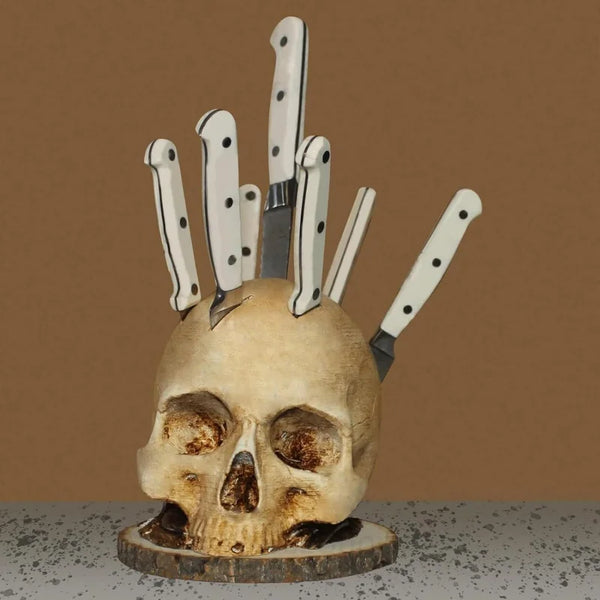 "The Butcher’s Relic" Skull Knife Block | Gothic Kitchen Storage