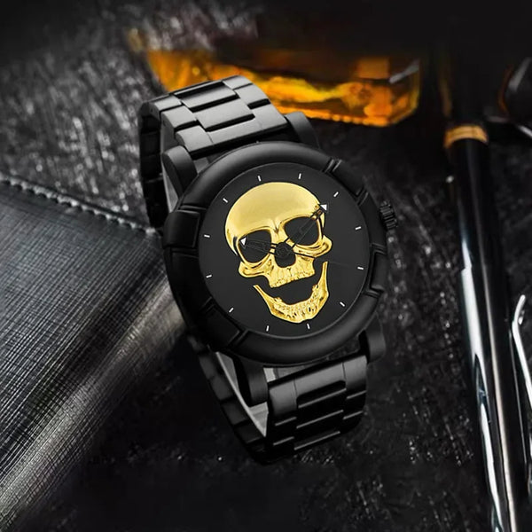 The Iron Skull Quartz Watch & Steel Link Bracelet Gift Set