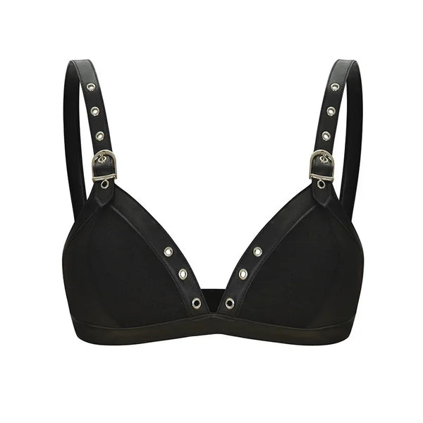 "The Nightshade" Lace-Up Leather Bralette | Gothic Punk Crop Top