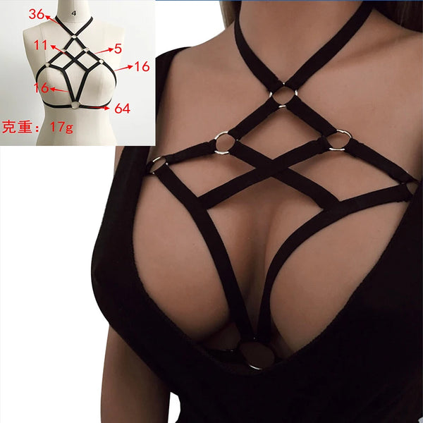 Graphite Grid | Cupless Elastic Cage Harness Bra