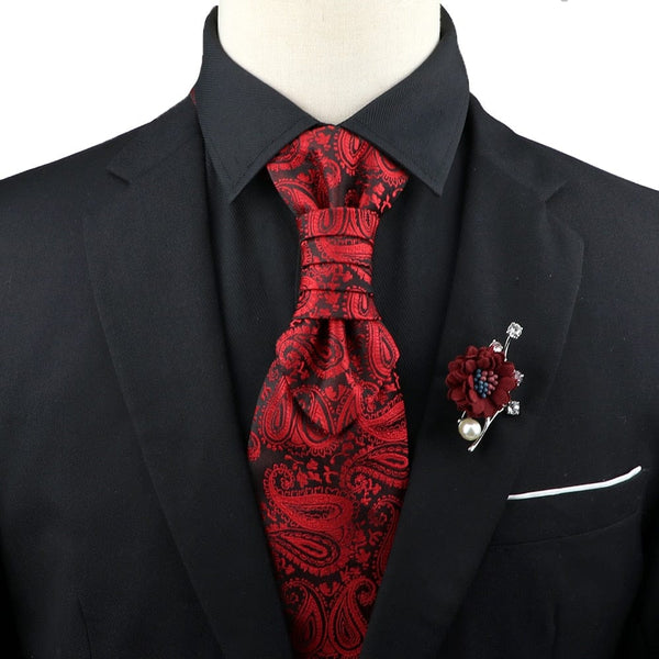 Men's Paisley Tie Brooch Set Ajustable Neck Tie Luxury Classic