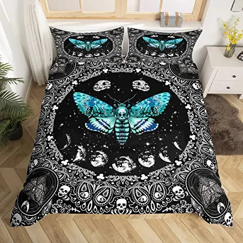 Skull Butterfly Theme Duvet Cover Bedding Set