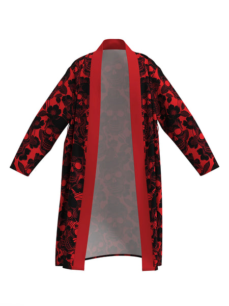 Men's Red Rose Skull Pattern Quick-Drying Bathrobe - Skin-Friendly Lounge Robe