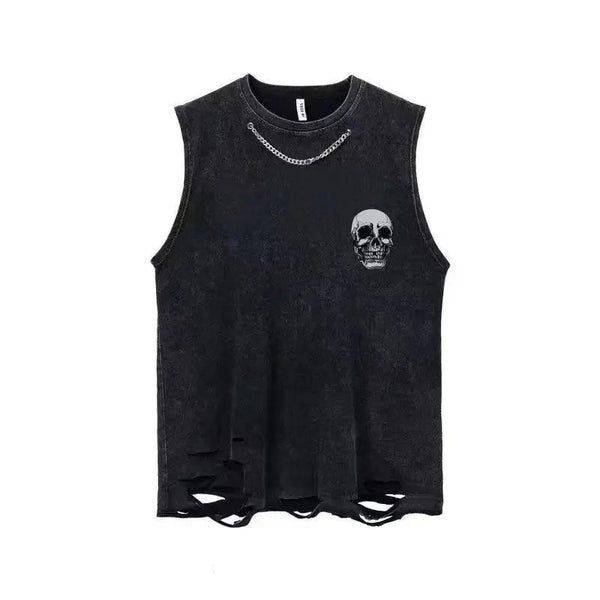 Dark Streetwear Men's Skull Cotton Sleeveless Tank