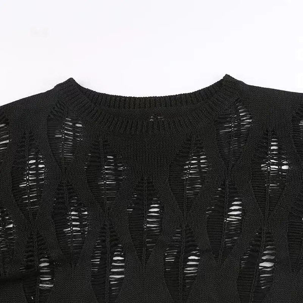 Gothic Perforated Hollow Out Knitted Long Sleeve Top