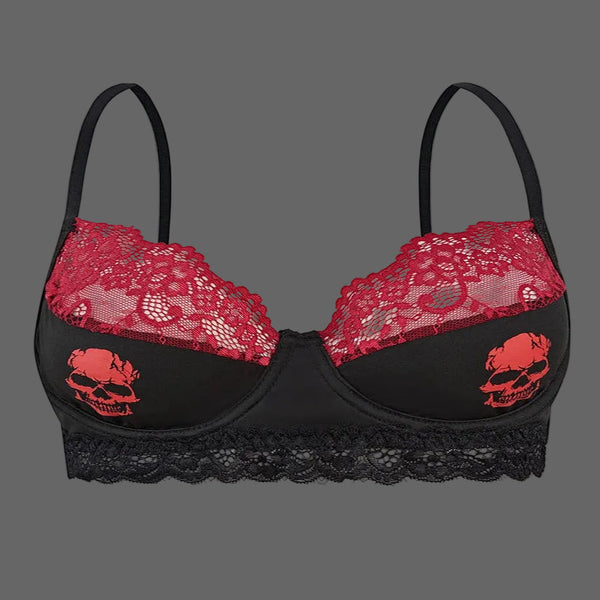 "The Wicked Lace" Skull Print Bralette | Ultra-Thin Gothic Bra