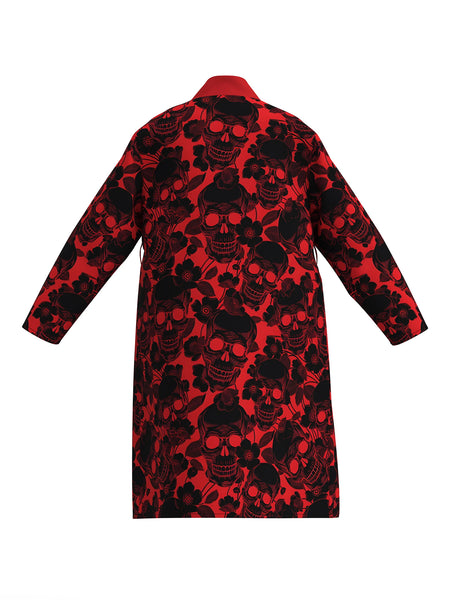 Men's Red Rose Skull Pattern Quick-Drying Bathrobe - Skin-Friendly Lounge Robe