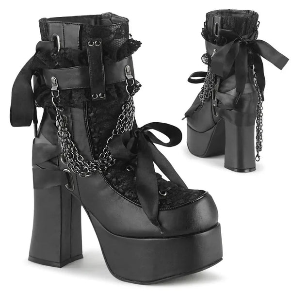 Gothic Style Chain Lace Up Bow Women's Retro Short Boots