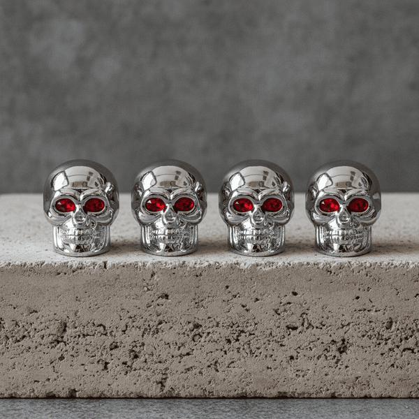 Skull Heads Silver 4Pcs/Set Universal Stem Valve Caps, Attractive Dustproof Car Accessories