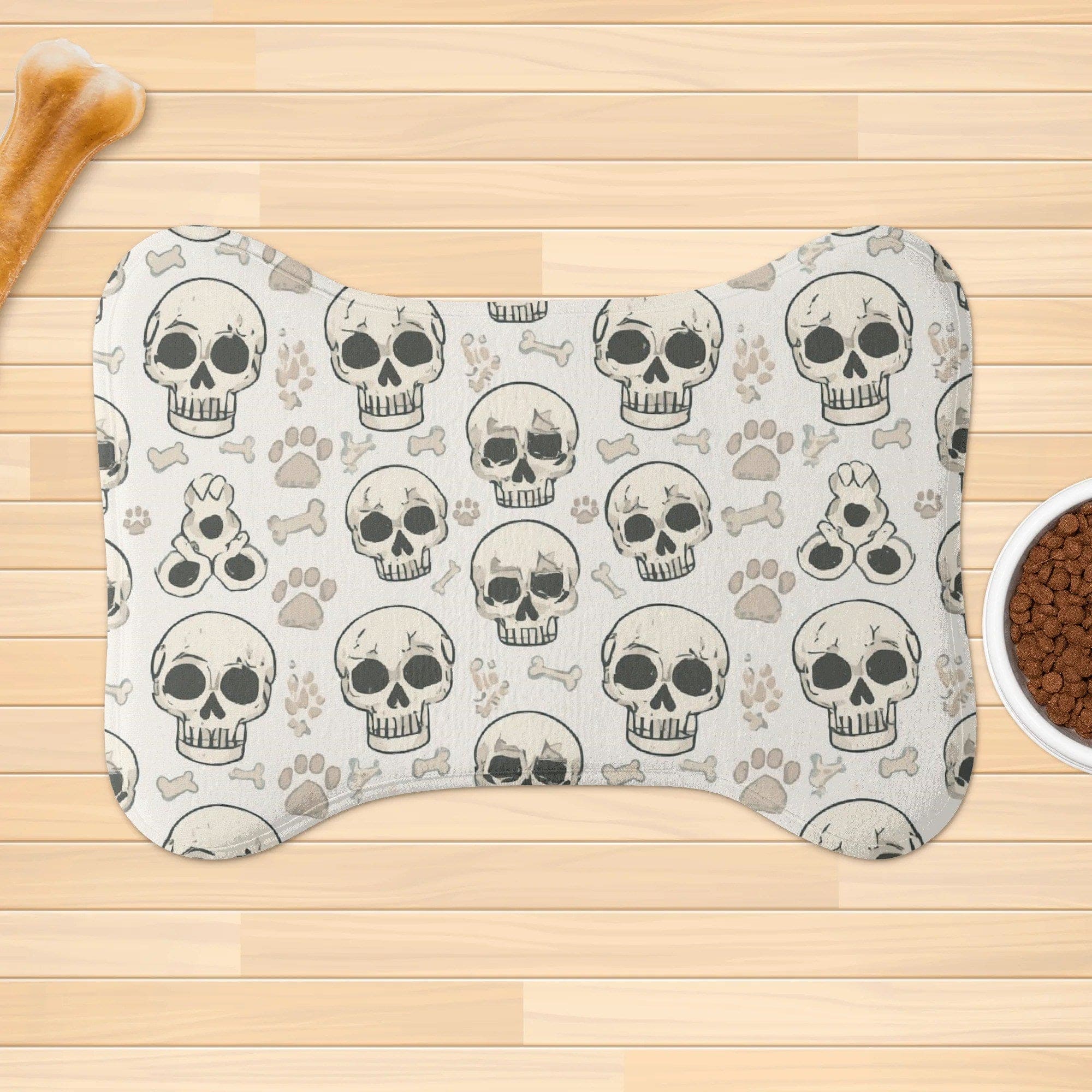 Skull Big Paws Pet Mat Rug – Gothic Dog & Cat Feeding Mat
