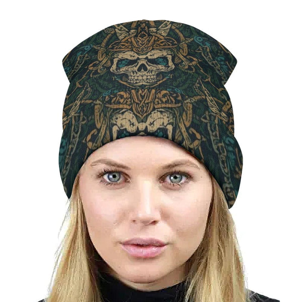 Skull Celtic Pattern Knitted Beanie For Men & Women
