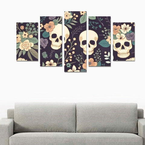 Skull Floral Canvas Wall Art Prints 5-Pieces