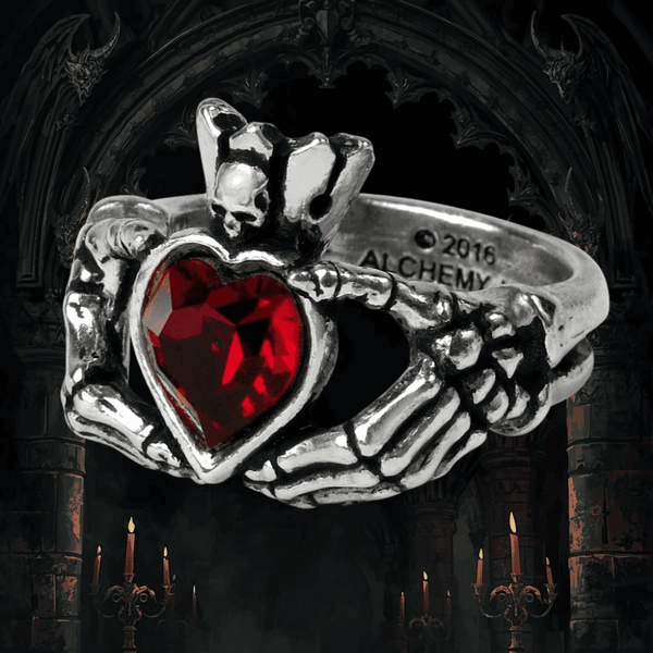Skull Red Heart Ring