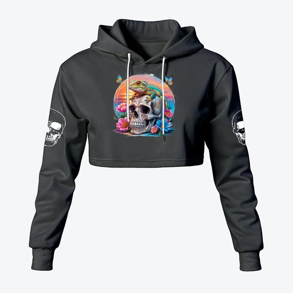 Women's Skull And Lizard Cropped Hoodie