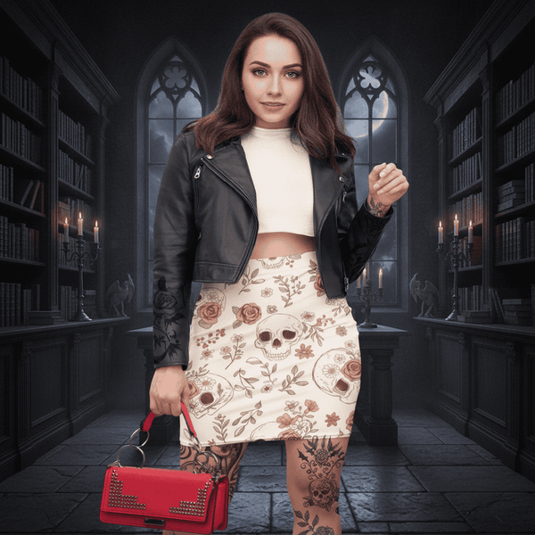 The Sandstorm Skull Floral Hip-Wrap Pencil Skirt