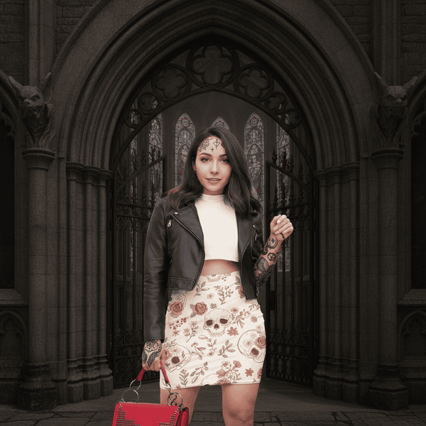 The Sandstorm Skull Floral Hip-Wrap Pencil Skirt