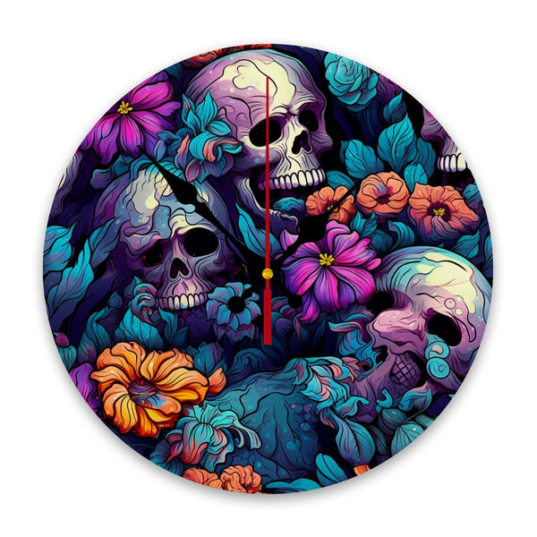 Tropical Skull Floral Round Wall Clock