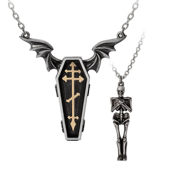 Undying Homage Two-piece Coffin And Skeleton couples Necklace