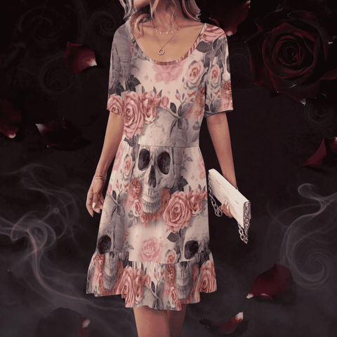 pink dress with skulls Broken Promises Gets Hurt Cinched Black Dress