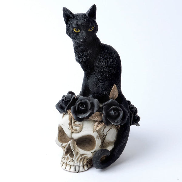Cat On Black Roses And A Skull Desk Ornament
