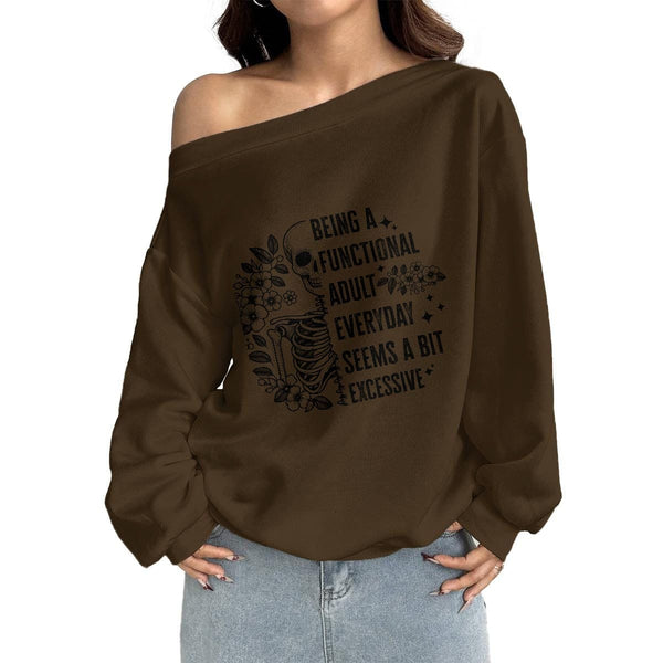 Women's Skull Being A Functional... Off-Shoulder Sweatshirt with Micro-Fleece Lining