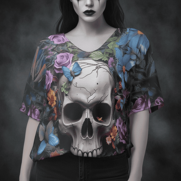 The Nocturnal Chrysalis 3D Skull & Butterfly Batwing Blouse