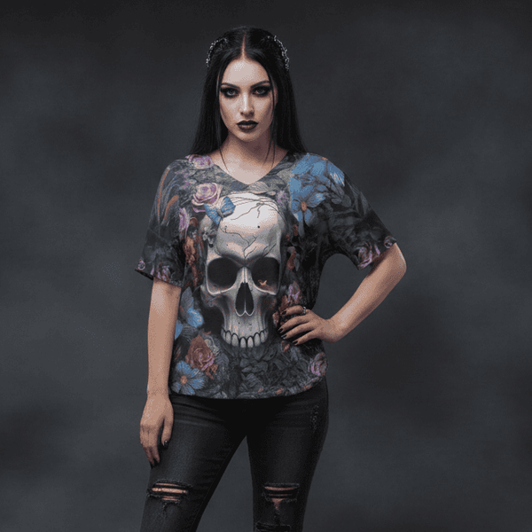The Nocturnal Chrysalis 3D Skull & Butterfly Batwing Blouse