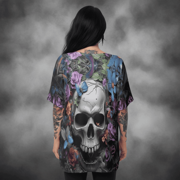 The Nocturnal Chrysalis 3D Skull & Butterfly Batwing Blouse