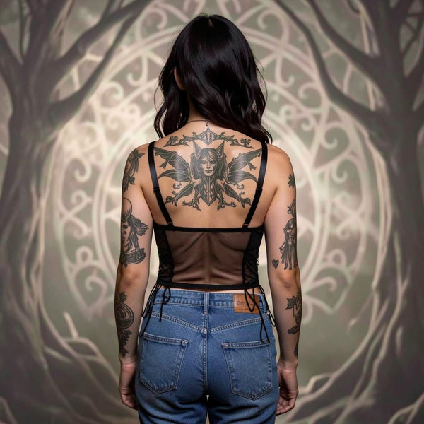 Women’s Gothic Spider Web Strap Crop Top – Dark Retro Alt Streetwear