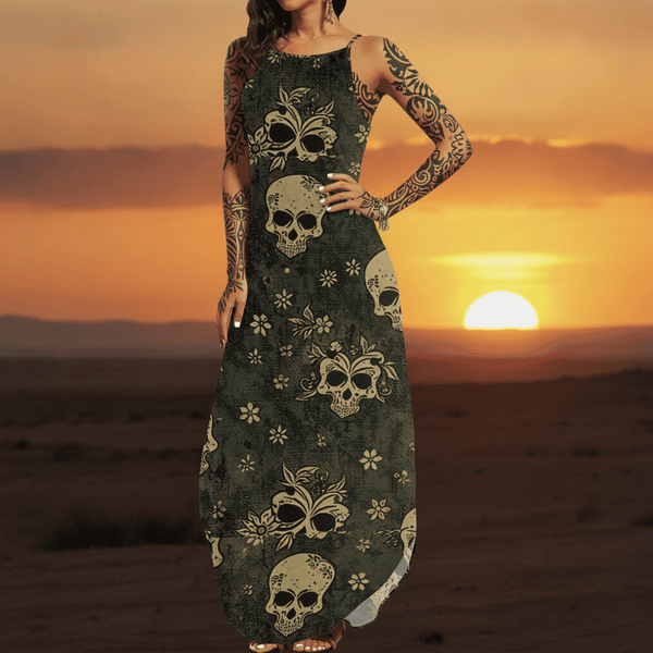 Womens Celtic Skulls Elegant Sleeveless Maxi Dress
