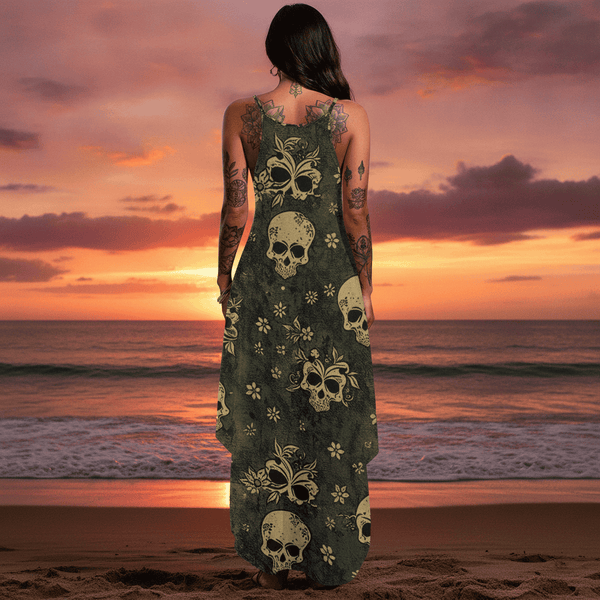 Womens Celtic Skulls Elegant Sleeveless Maxi Dress